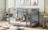 Twin-Over-Twin Floor Bunk Bed with Handy Ladder, Chic Gray Finish