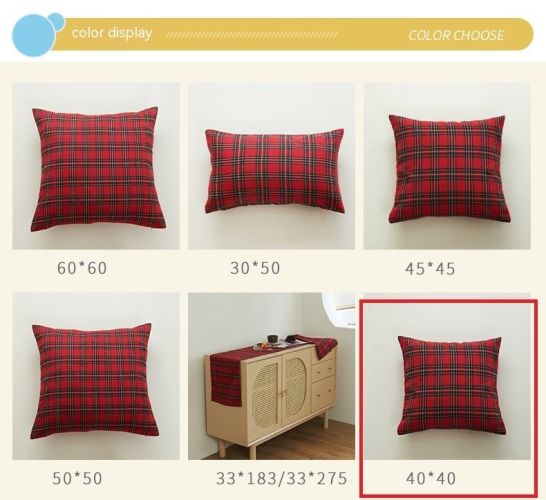 Polyester Cotton Christmas Red And Green Checkered Pillowcase Cover